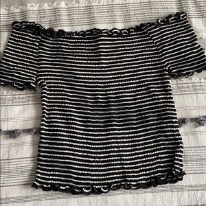 Black and white off the shoulder crop top